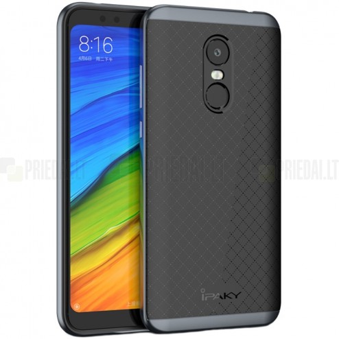 Xiaomi Redmi 5 Plus „IPAKY“ kieto silikono TPU juodas (pilkos spalvos apvadais) dėklas - nugarėlė 