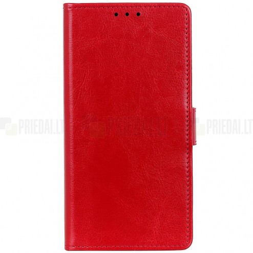 Xiaomi Redmi 7A atverčiamas raudonas odinis dėklas, knygutė - piniginė