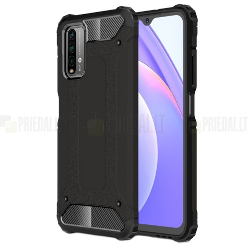 Sustiprintos apsaugos Xiaomi Redmi 9T 5G juodas kieto silikono (TPU) ir plastiko dėklas 