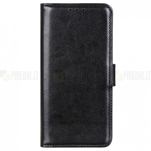Samsung Galaxy A50 (A505F) atverčiamas juodas odinis dėklas - piniginė