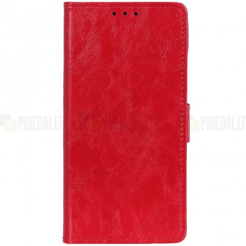 Xiaomi Redmi Go atverčiamas raudonas odinis dėklas, knygutė - piniginė