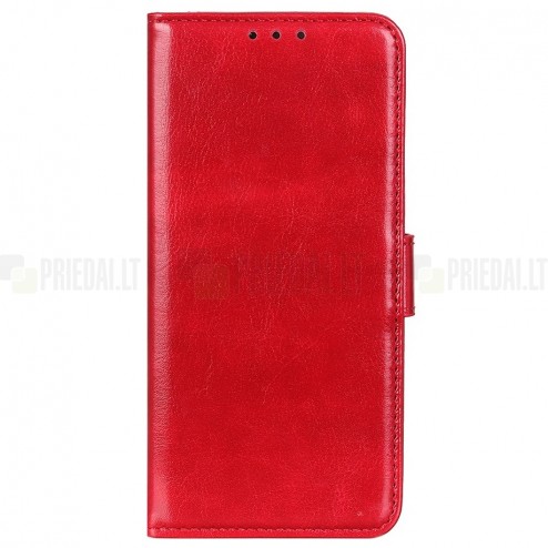 Xiaomi Poco M3 Pro (Redmi Note 10 5G) atverčiamas raudonas odinis dėklas, knygutė - piniginė