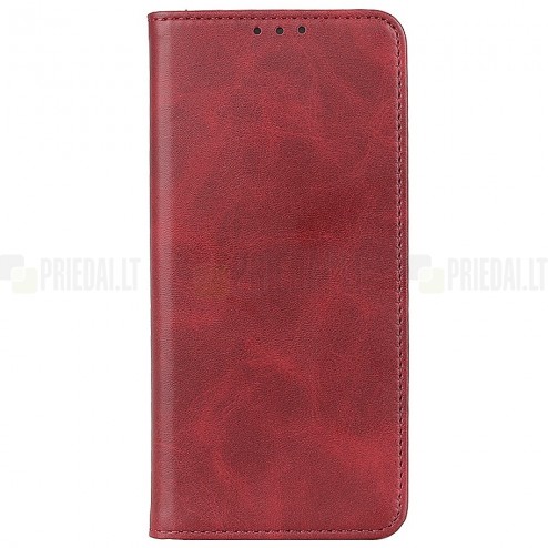 Xiaomi Poco M3 Pro (Redmi Note 10 5G) „Split“ serijos raudonas odinis atverčiamas dėklas - knygutė