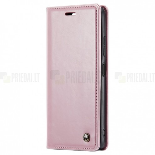 Xiaomi Redmi Note 12 Pro (Poco X5 Pro) „CaseMe“ Leather solidus atverčiamas rožinis odinis dėklas - knygutė