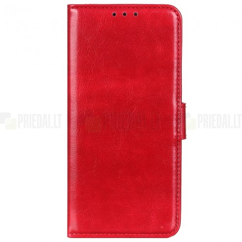 Xiaomi Redmi Note 9 atverčiamas raudonas odinis dėklas, knygutė - piniginė