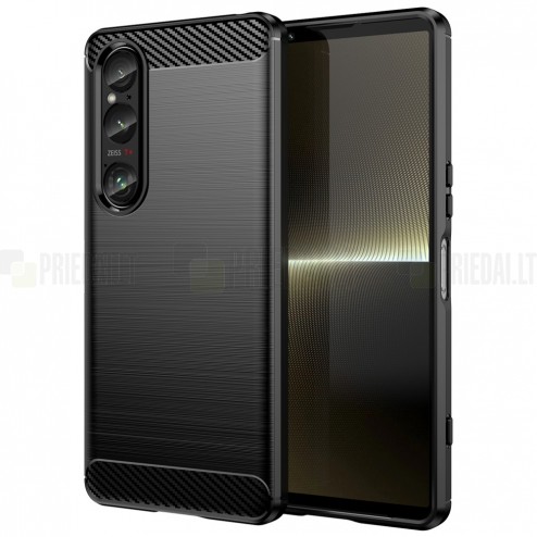 Sony Xperia 1 VI „Carbon“ kieto silikono TPU juodas dėklas - nugarėlė | Priedai.lt