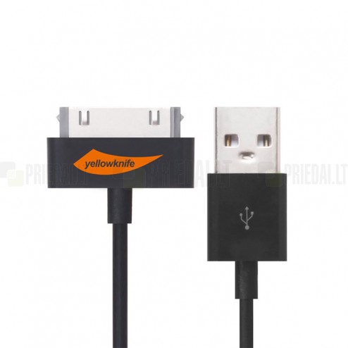 YellowKnife USB juodas laidas skirtas iPhone 4, 4S, iPad, iPad mini, iPod (MFi sertifikatas)