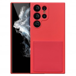 „Card Slot“ kieto silikono (TPU) dėklas su kišenėle - raudonas (Galaxy S23 Ultra)