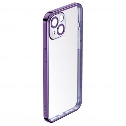 „ROCK“ kieto silikono (TPU) dėklas - skaidrus, violetinis (iPhone 14)