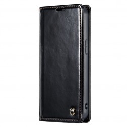 „CaseMe“ Leather solidus atverčiamas dėklas - juodas (iPhone 15 Pro)
