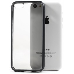Plastikinis dėklas su kieto silikono rėmu - skaidrus/juodas (iPhone 5C)