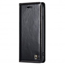 „CaseMe“ Leather solidus atverčiamas dėklas - juodas (iPhone 6 / 7 / 8 / SE 2020 / SE 2022)