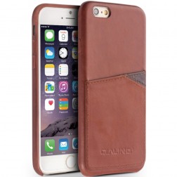 „QIALINO“ Leather dėklas su kišenėle - šviesiai rudas (iPhone 6 / 6s)