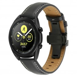 „Leather“ išmaniojo laikrodžio odinė apyrankė - juoda (Huawei Watch GT 3 Pro / Samsung Galaxy Watch 3 / Garmin Venu 2)