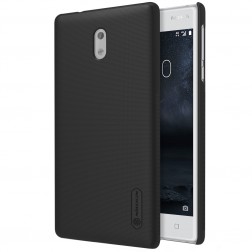 „Nillkin“ Frosted Shield dėklas - juodas + apsauginė ekrano plėvelė (Nokia 3)