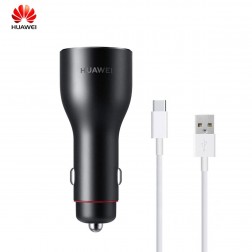 „Huawei“ Super Charge Dual-Port automobilinis įkroviklis - juodas + Type-C USB laidas (Max 22.5W)