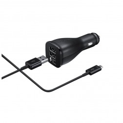„Samsung“ Dual Port Fast Charging automobilinis įkroviklis  - juodas + Type-C USB laidas (15W)