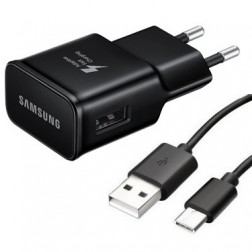 „Samsung“ Fast Charge EP-TA20 sieninis įkroviklis (2 A) - juodas + USB Type-C laidas