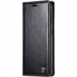 „CaseMe“ Leather solidus atverčiamas dėklas - juodas (Galaxy A55)