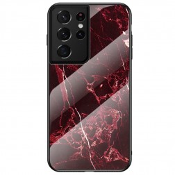 „Marble“ kieto silikono (TPU) dėklas - juodas / raudonas (Galaxy S21 Ultra)