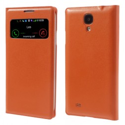 „Smart Window“ atverčiamas odinis dėklas - oranžinis (Galaxy S4)