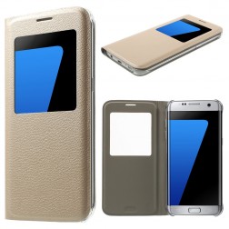 Atverčiamas dėklas su langeliu - auksinis (Galaxy S7 Edge)