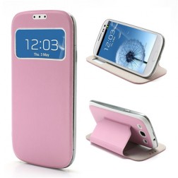 Atverčiamas „S-View“ stiliaus dėklas - rožinis (Galaxy S3)