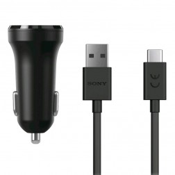 „Sony“ Dual USB automobilinis įkroviklis - juodas + Type-C USB laidas (5V/2.4A, 5V/2.4A)