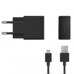 „Sony“ Quick Charger sieninis įkroviklis (1.5 A) - juodas + micro USB laidas