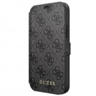 Apple iPhone 12 (12 Pro) Guess atverčiamas juodas odinis dėklas, knygutė - piniginė