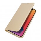 „Dux Ducis“ Skin serijos Apple iPhone 12 Mini auksinis odinis atverčiamas dėklas