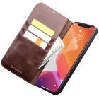 Apple iPhone 12 Mini „QIALINO“ atverčiamas rudas odinis dėklas - knygutė