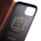 Apple iPhone 12 Mini „QIALINO“ atverčiamas rudas odinis dėklas - knygutė