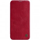 Prabangus „Nillkin“ Qin serijos raudonas odinis atverčiamas Apple iPhone 12 (12 Pro) dėklas