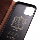 Apple iPhone 12 (12 Pro) „QIALINO“ atverčiamas rudas odinis dėklas - knygutė