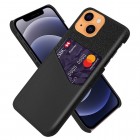 „KSQ“ Shell Apple iPhone 13 Mini juodas odinis dėklas - nugarėlė su kišenėle kortelėms