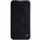 Prabangus „Nillkin“ Qin Pro serijos juodas odinis atverčiamas Apple iPhone 13 Pro dėklas