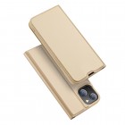 „Dux Ducis“ Skin serijos Apple iPhone 14 auksinis odinis atverčiamas dėklas