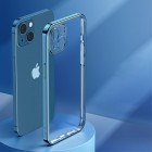 Apple iPhone 14 Plus „ROCK“ silikoninis skaidrus permatomas dėklas su mėlynu rėmeliu