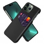 „KSQ“ Shell Apple iPhone 14 Pro juodas odinis dėklas - nugarėlė su kišenėle kortelėms 