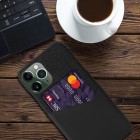 „KSQ“ Shell Apple iPhone 14 Pro juodas odinis dėklas - nugarėlė su kišenėle kortelėms 