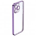 Apple iPhone 14 Pro Max „ROCK“ silikoninis skaidrus permatomas dėklas su violetiniu rėmeliu