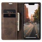 Apple iPhone 15 CaseMe Retro solidus atverčiamas tamsiai rudas odinis dėklas - knygutė