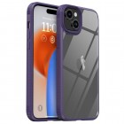 Apple iPhone 15 Plus „IPAKY“ Fiber silikoninis skaidrus permatomas dėklas su violetiniu rėmeliu