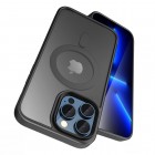 Apple iPhone 15 Plus „Mocolo“ Rubberized MagSafe silikoninis skaidrus permatomas dėklas su juodu rėmeliu