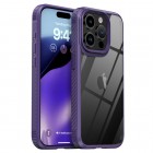 Apple iPhone 15 Pro Max „IPAKY“ Fiber silikoninis skaidrus permatomas dėklas su violetiniu rėmeliu