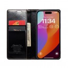 Apple iPhone 16 Plus CaseMe Leather solidus atverčiamas juodas odinis dėklas - knygutė