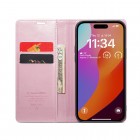 Apple iPhone 16 Pro Max CaseMe Leather solidus atverčiamas rožinis odinis dėklas - knygutė