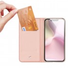 Apple iPhone 16e „Dux Ducis“ Skin serijos atverčiamas rožinis odinis dėklas - piniginė