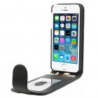 Klasikinis atverčiamas juodas odinis (dibtinės) Apple iPhone SE (5, 5s) dėklas (dėkliukas)